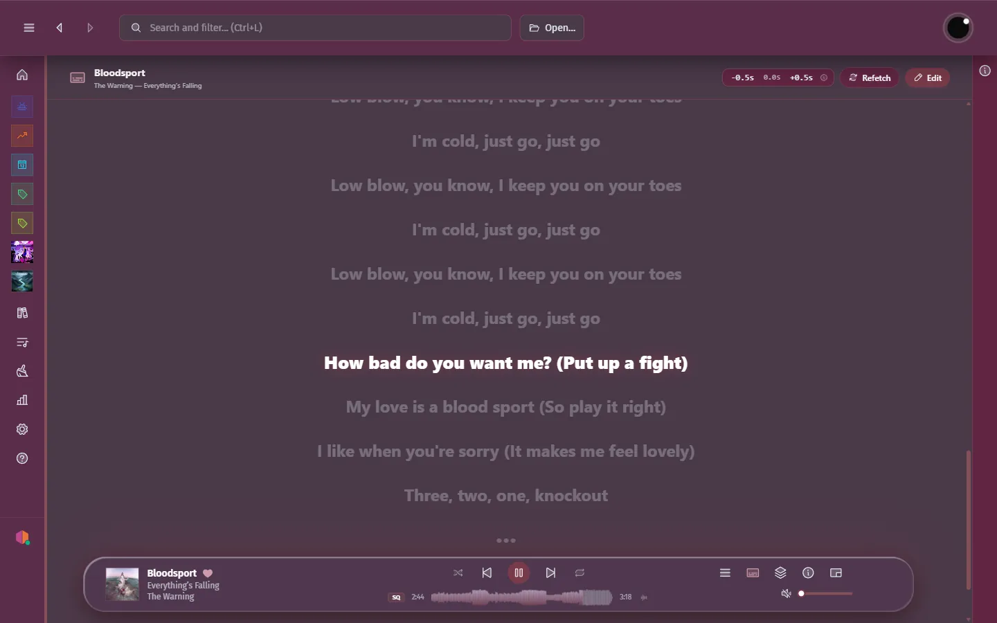 Synced lyrics view